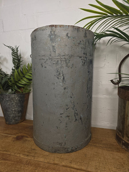 Vintage Indian Industrial Galvanised Metal Rice Grain Cannister Garden Planter