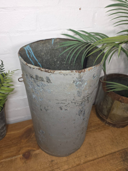 Vintage Indian Industrial Galvanised Metal Rice Grain Cannister Garden Planter