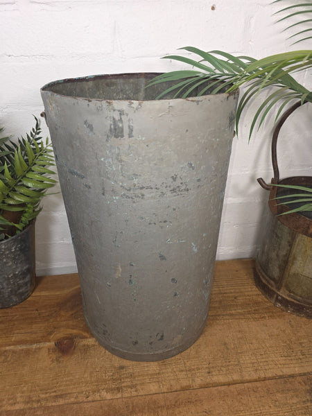 Vintage Indian Industrial Galvanised Metal Rice Grain Cannister Garden Planter