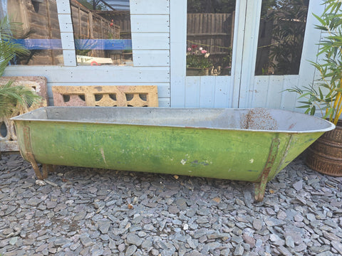 Large Vintage Hungarian Galvanised Zinc Tin Bath Tub Garden Pond Herb Planter