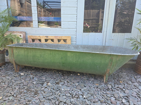 Large Vintage Hungarian Galvanised Zinc Tin Bath Tub Garden Pond Herb Planter