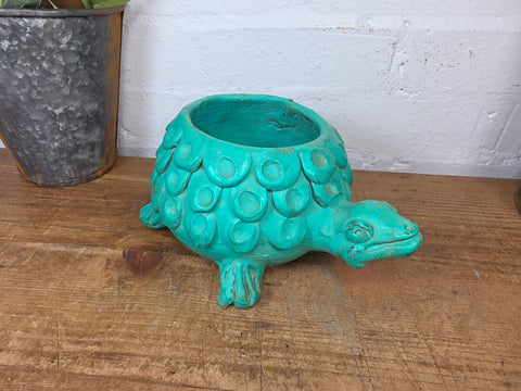 Vibrant Hand Made Clay Terracotta Turtle Animal Planter Plant Pot