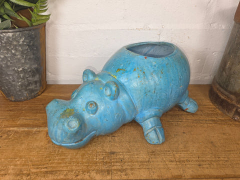 Vibrant Hand Made Clay Terracotta Hippo Animal Planter Plant Pot