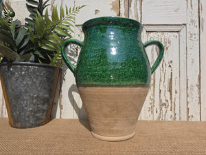 Rustic Hand Made Green Glazed Clay Terracotta French Style Confit Pot