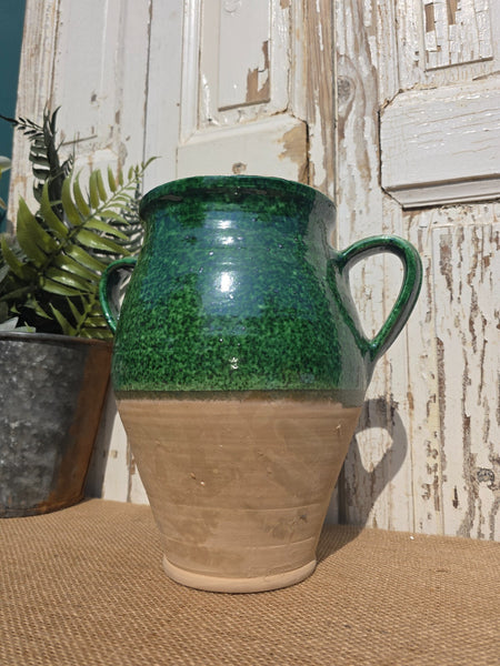 Rustic Hand Made Green Glazed Clay Terracotta French Style Confit Pot