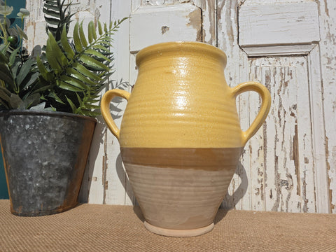 Rustic Hand Made Yellow Glazed Clay Terracotta French Style Confit Pot