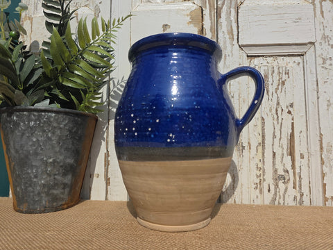 Rustic Hand Made Blue Glazed Clay Terracotta French Style Confit Pot