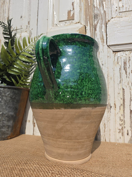Rustic Hand Made Green Glazed Clay Terracotta French Style Confit Pot