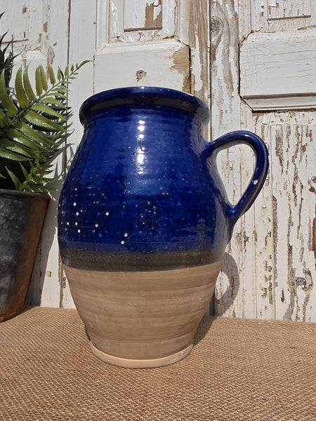 Rustic Hand Made Blue Glazed Clay Terracotta French Style Confit Pot