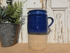 Rustic Hand Made Blue Glazed Clay Terracotta French Style Confit Pot