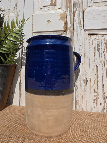 Rustic Hand Made Blue Glazed Clay Terracotta French Style Confit Pot