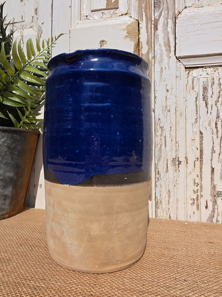 Rustic Hand Made Blue Glazed Clay Terracotta French Style Confit Pot