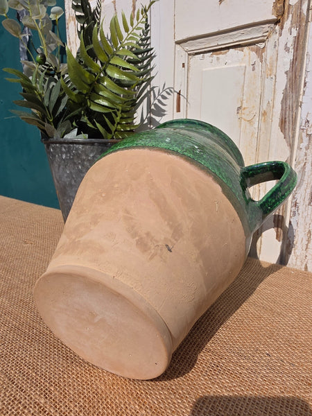 Rustic Hand Made Green Glazed Clay Terracotta French Style Confit Pot