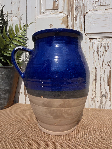 Rustic Hand Made Blue Glazed Clay Terracotta French Style Confit Pot
