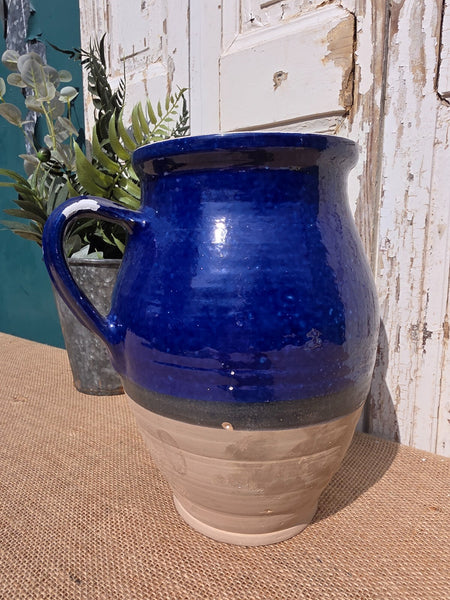Rustic Hand Made Blue Glazed Clay Terracotta French Style Confit Pot
