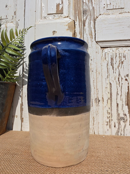 Rustic Hand Made Blue Glazed Clay Terracotta French Style Confit Pot