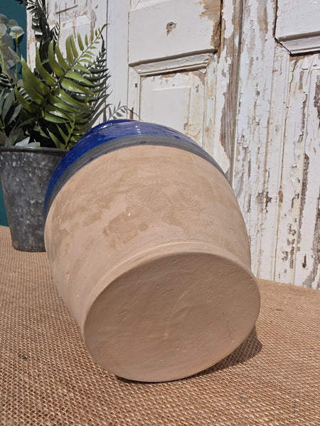 Rustic Hand Made Blue Glazed Clay Terracotta French Style Confit Pot
