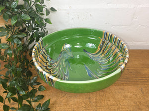 Rustic Hand Made Romanian Marble Glazed Clay Fruit Pasta Serving Bowl Dish 26cm