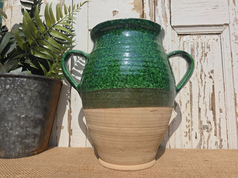 Rustic Hand Made Green Glazed Clay Terracotta French Style Confit Pot