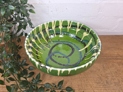 Rustic Hand Made Romanian Marble Glazed Clay Fruit Pasta Serving Bowl Dish 26cm