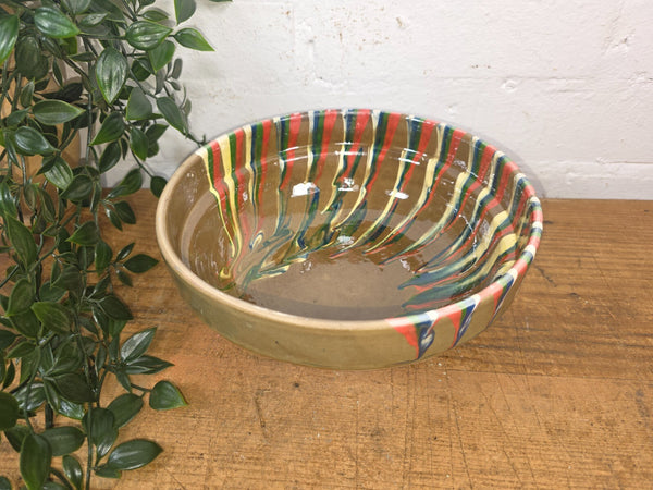 Rustic Hand Made Romanian Marble Glazed Clay Fruit Pasta Serving Bowl Dish 23cm