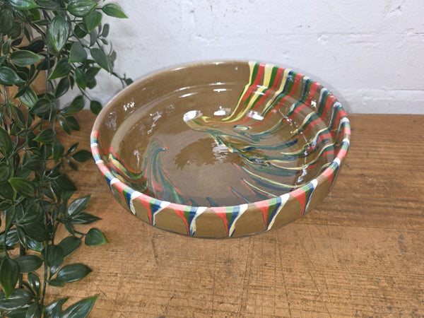 Rustic Hand Made Romanian Marble Glazed Clay Fruit Pasta Serving Bowl Dish 23cm