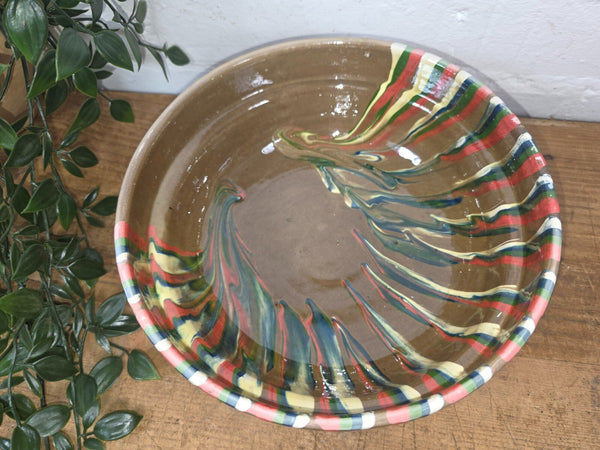 Rustic Hand Made Romanian Marble Glazed Clay Fruit Pasta Serving Bowl Dish 23cm