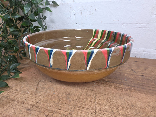 Rustic Hand Made Romanian Marble Glazed Clay Fruit Pasta Serving Bowl Dish 23cm