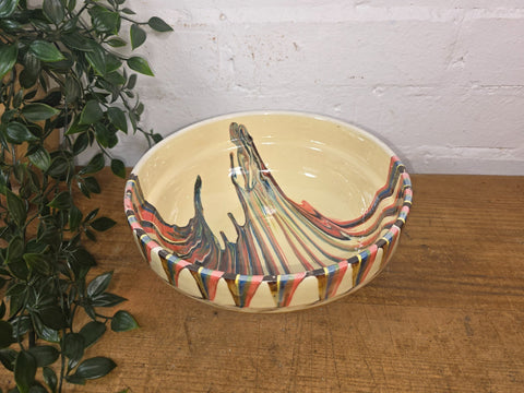 Rustic Hand Made Romanian Marble Glazed Clay Fruit Pasta Serving Bowl Dish 23cm