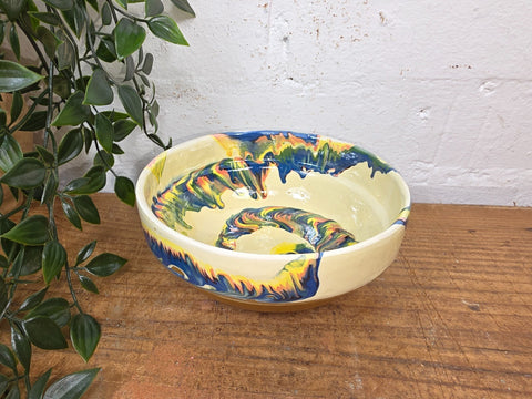 Rustic Hand Made Romanian Marble Glazed Clay Nibbles Olives Pasta Bowl Dish 16cm