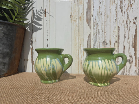 Small Rustic Hand Made Romanian Marble Glazed Clay Milk Jug Vase Pitcher