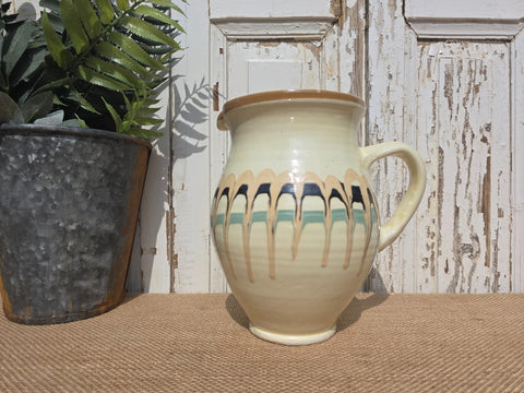 Rustic Hand Made Romanian Marble Glazed Clay Jug Vase Pitcher