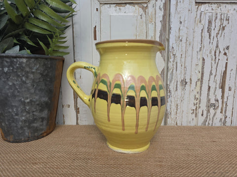 Rustic Hand Made Romanian Marble Glazed Clay Jug Vase Pitcher