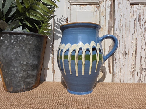 Rustic Hand Made Romanian Marble Glazed Clay Jug Vase Pitcher