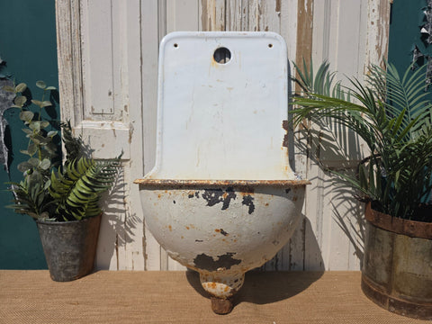 Vintage European French Cast Iron Enamel Garden Drinking Fountain Wall Sink Planter