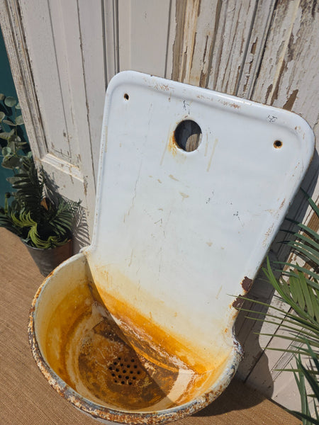 Vintage European French Cast Iron Enamel Garden Drinking Fountain Wall Sink Planter