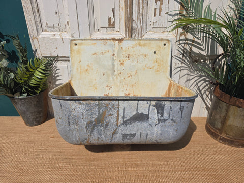 Vintage European French Cast Iron Enamel Garden Drinking Fountain Wall Sink Planter