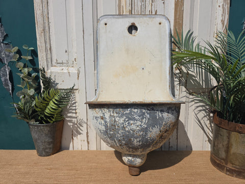 Vintage European French Cast Iron Enamel Garden Drinking Fountain Wall Sink Planter