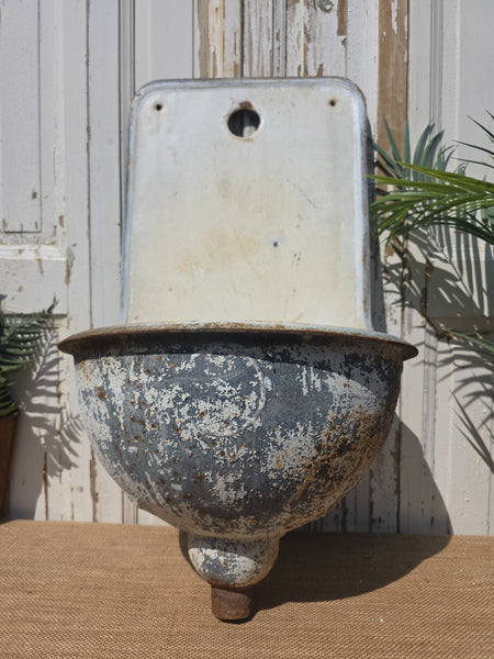 Vintage European French Cast Iron Enamel Garden Drinking Fountain Wall Sink Planter