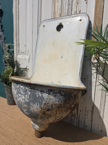 Vintage European French Cast Iron Enamel Garden Drinking Fountain Wall Sink Planter