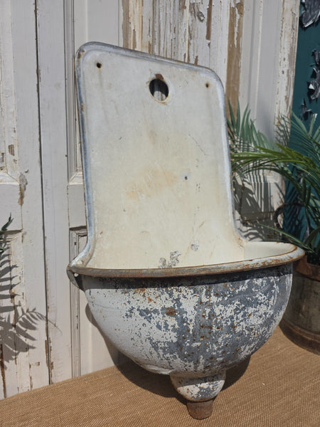 Vintage European French Cast Iron Enamel Garden Drinking Fountain Wall Sink Planter