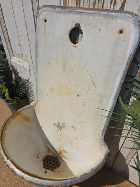 Vintage European French Cast Iron Enamel Garden Drinking Fountain Wall Sink Planter