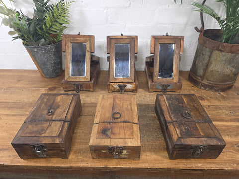 Reclaimed Rustic Indian Solid Wooden Shaving Make Up Box With Mirror