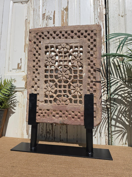 Antique Architectural Carved Stone Panel Jhali Window Fanlight Home Garden Decor