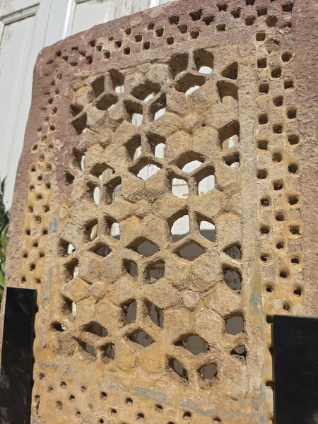 Antique Architectural Carved Stone Panel Jhali Window Fanlight Home Garden Decor