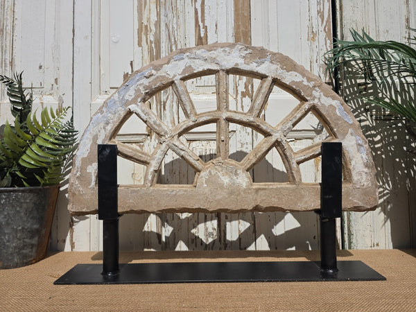 Antique Architectural Carved Stone Panel Jhali Window Fanlight Home Garden Decor