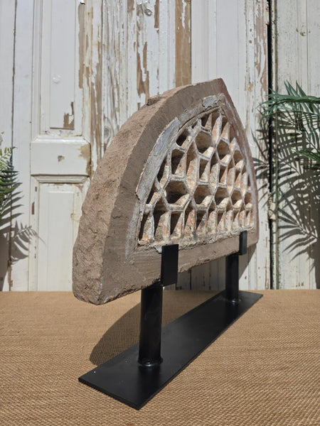 Antique Architectural Carved Stone Panel Jhali Window Fanlight Home Garden Decor