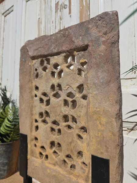 Antique Architectural Carved Stone Panel Jhali Window Fanlight Home Garden Decor
