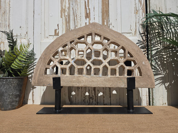 Antique Architectural Carved Stone Panel Jhali Window Fanlight Home Garden Decor
