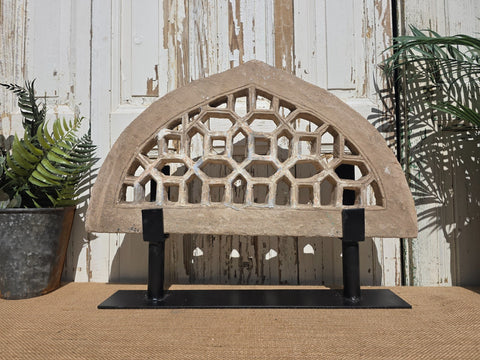 Antique Architectural Carved Stone Panel Jhali Window Fanlight Home Garden Decor